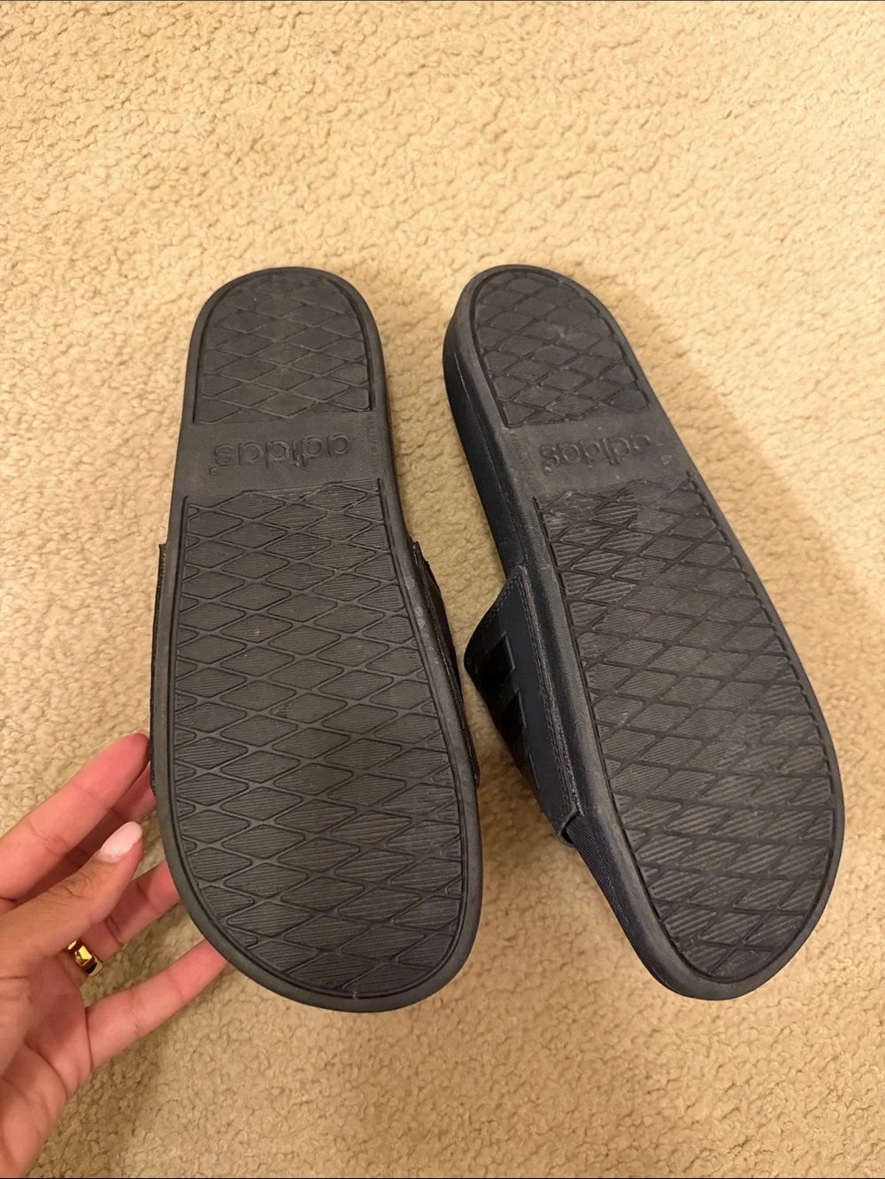 adidas Black Men's Slide Sandals with Striped Strap
